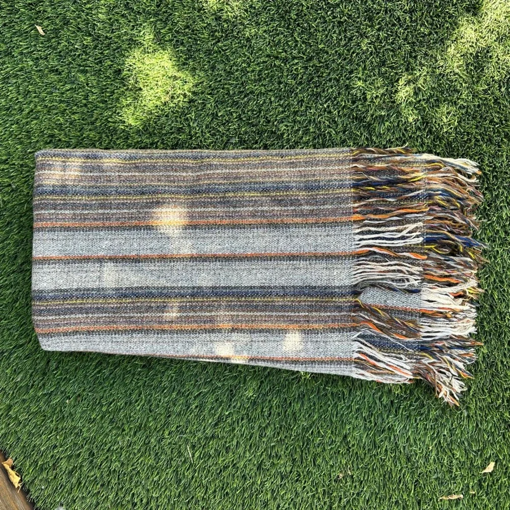 Vintage Camac Rugs Ireland Handwoven 100% Wool Striped Fringe Blanket Throw READ